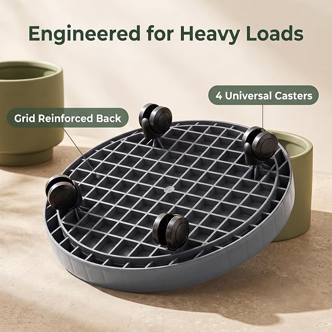 9.8 Inch Heavy Duty Plant Caddie with Wheels,Rolling Plant Stand Pot Trolley,Wheeled Planter Saucer Tray,Potted Flower Mover Dolly with Casters Round Coaster for Indoor Outdoor
