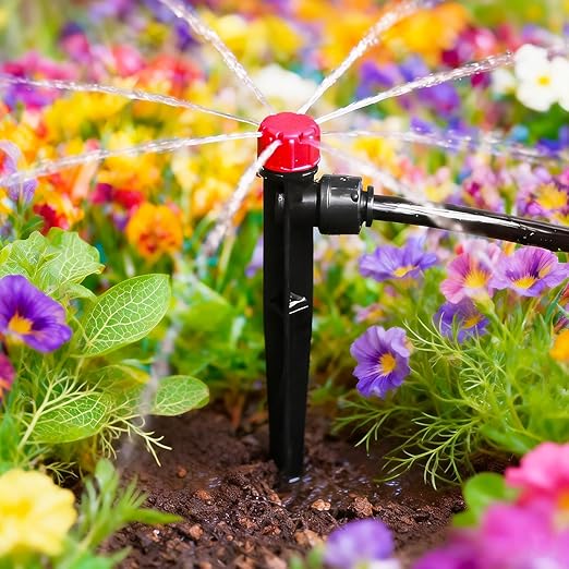 Push-to-Fit Drip Irrigation Emitters for 1/4" Drip Irrigation Tubing, 30 Pieces Adjustable 360 Degree Water Flow Drippers Sprayer on Stake 360° Full Circle Multi-Stream Irrigation Drippers