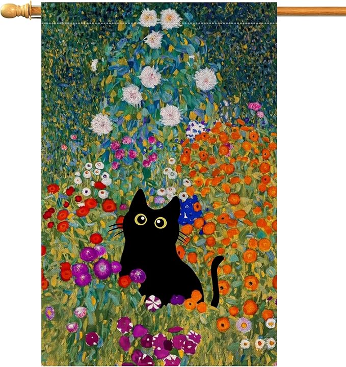 BLKWHT Spring Cat House Flag 28 x 40 Vertical Double Sided Colorful Floral Farmhouse Holiday Outside Decorations Burlap Yard Flag BW571-40