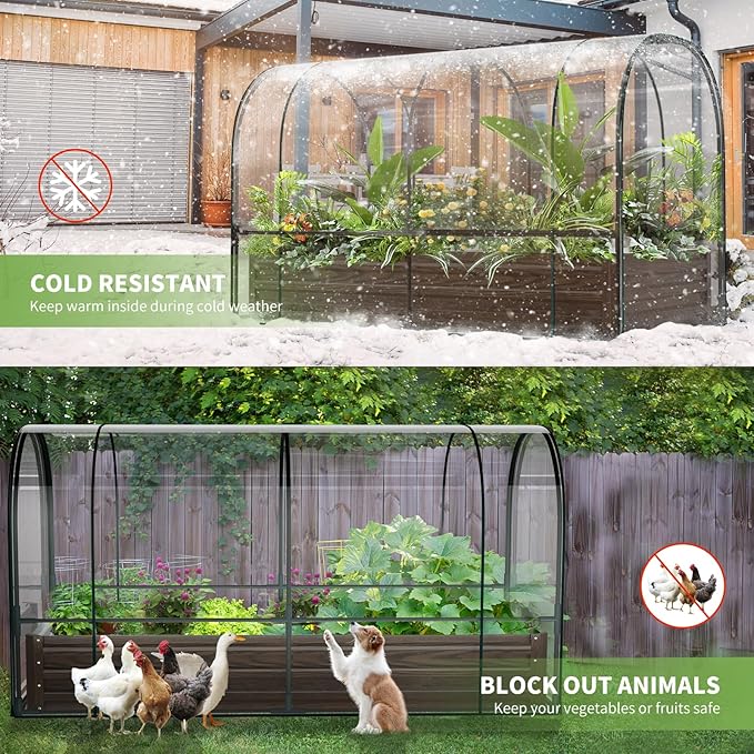 DoCred Galvanized Raised Garden Bed with PVC Cover, 72.8" x 37.4" x 47.2" Metal Planter Bottomless Box w/ Roll-Up Window, Mini Greenhouse Tent for Outdoor Growing Vegetables Flower Fruit
