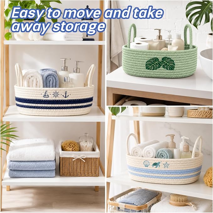 Nautical Toilet Paper Basket–Woven Rope Coastal Decorative Bathroom Decor