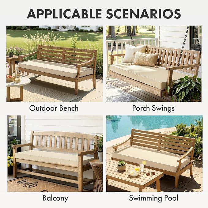 MIULEE Beige Outdoor Bench Cushion 42x18x3 Inch Waterproof 3-Year Color Fastness Patio Furniture Cushions for Porch Swing, Garden Bench Sofa Couch with Adjustable Ties No Slip Design