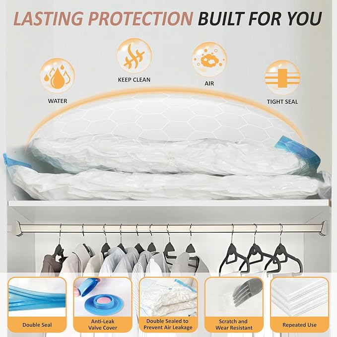 8 XXL Jumbo Vacuum Storage Bags for Bedding, Space Saver with Hand Pump