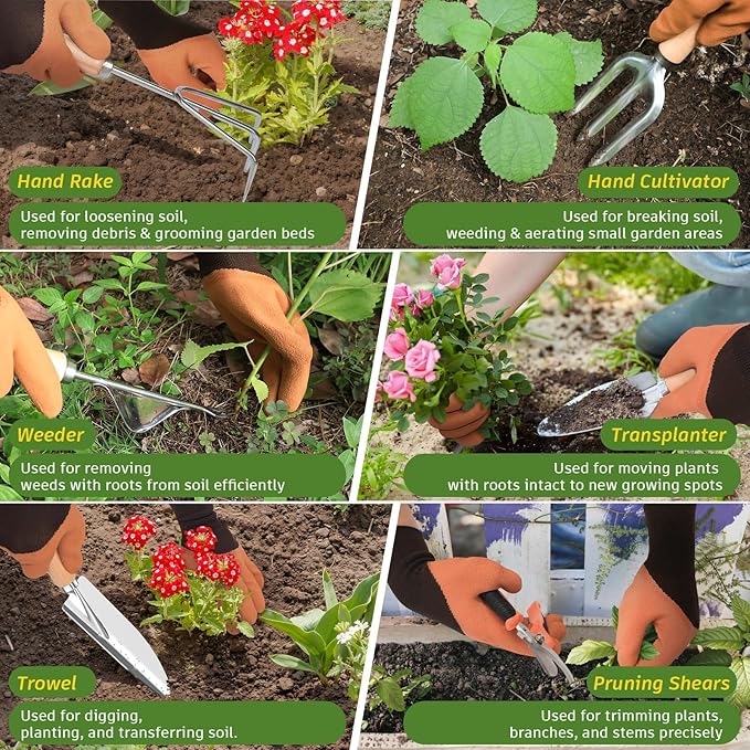 22Pcs Garden Tools Set for Women,Heavy Duty Hand Tool Kit,Gifts for Mothers Day Mom Beginner Gardening Essentials with Large Tote Bag/Repotting Mat/Trowel/Rake/Pruner/Gloves/Plant Tags-Green