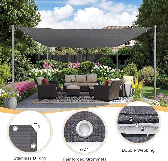 VICLLAX 90% Shade Fabric Sun Shade Cloth with Reinforced Grommets & D-Ring Eyelets for Outdoor Patio Garden Pergola Cover Canopy 6x8 FT, Dark Grey