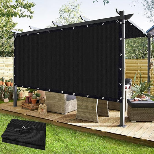 KANAGAWA 90% Sun Shade Cloth 7'X8' Custom Sizes Outdoor Porch Pergola Shade Cover Canopy with Grommets UV Block Privacy Screen for Patio Garden Black
