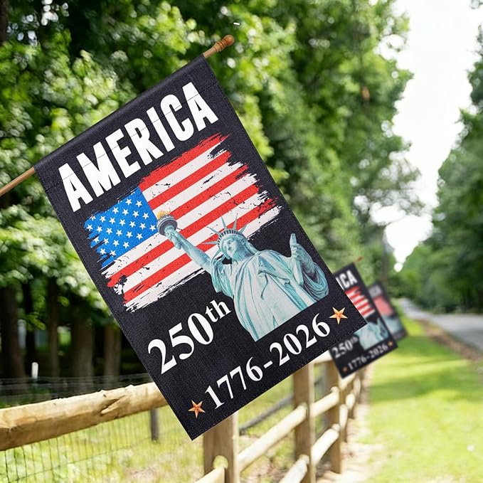 USA 250th Anniversary Flag - 28x40 Inch Double Sided Garden Flag with Statue of Liberty, 4th of July Decorations Outdoor for US 250th Celebration, 1776-2026 Independence Day Patriotic Decorations