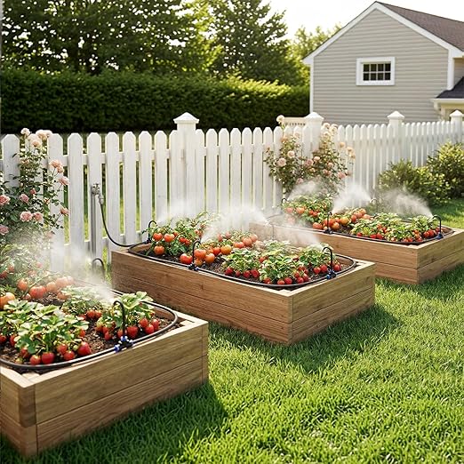 Drip Irrigation System, 50 FT Watering System with 16 Nozzles, Garden Irrigation System with 5/16 Inch Tubing for Yard, Lawn, Raised Beds and Plants