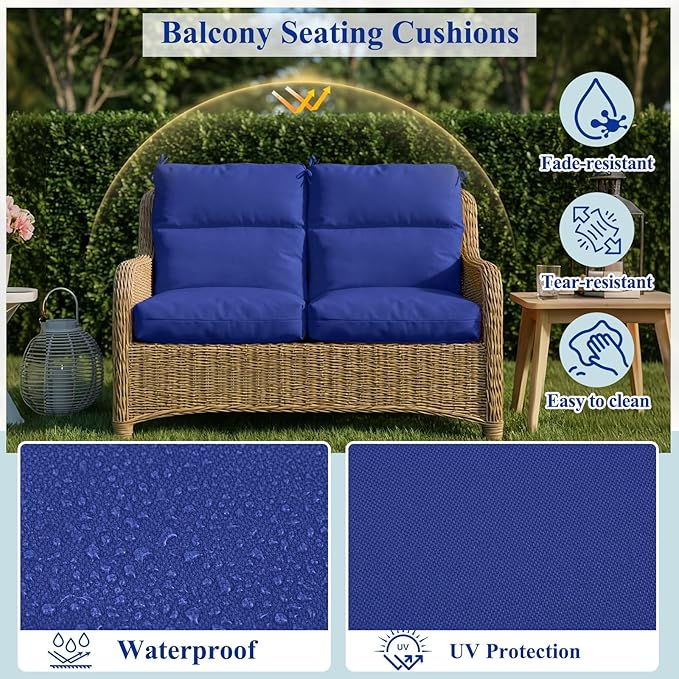 Geelin 4 Pack Outdoor/Indoor High-Back Chair Cushions 44×21 in, Stuffed Tufted Replacement Patio Chair Cushions with Ties Weather Resistant Pads for Patio Furniture (Navy Blue)