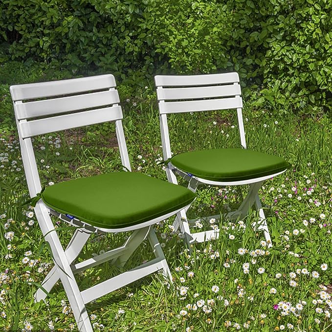 SleepMan Outdoor 17"x16" Chair Cushions with Ties Set of 8, Water Resistant All Weather U-Shape Seat Pads for Patio Garden Furniture Indoor Fade Resistant Patio Cushions (Grass Green)