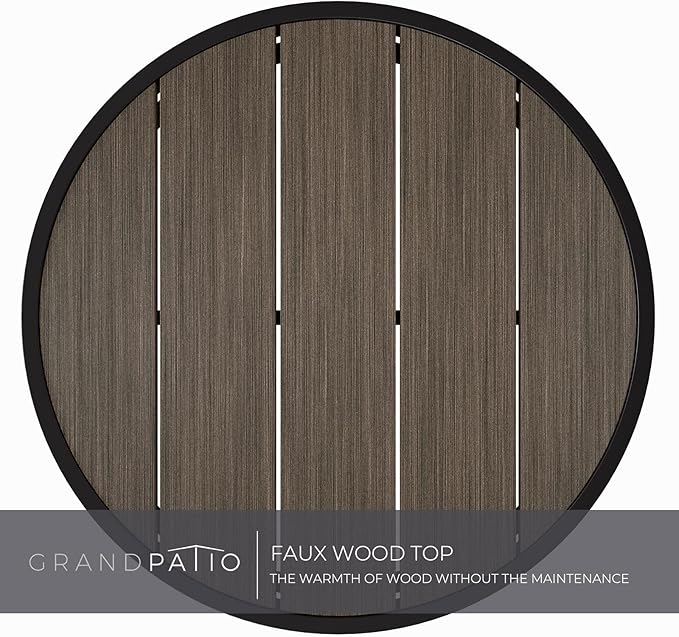 Grand patio Outdoor Side Table, Round End Table with Imitation Wood Tabletop, Dark Grey