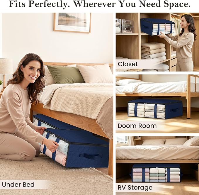 StorageRight Under Bed Storage Bags, 4 Pack, 40L, Blue