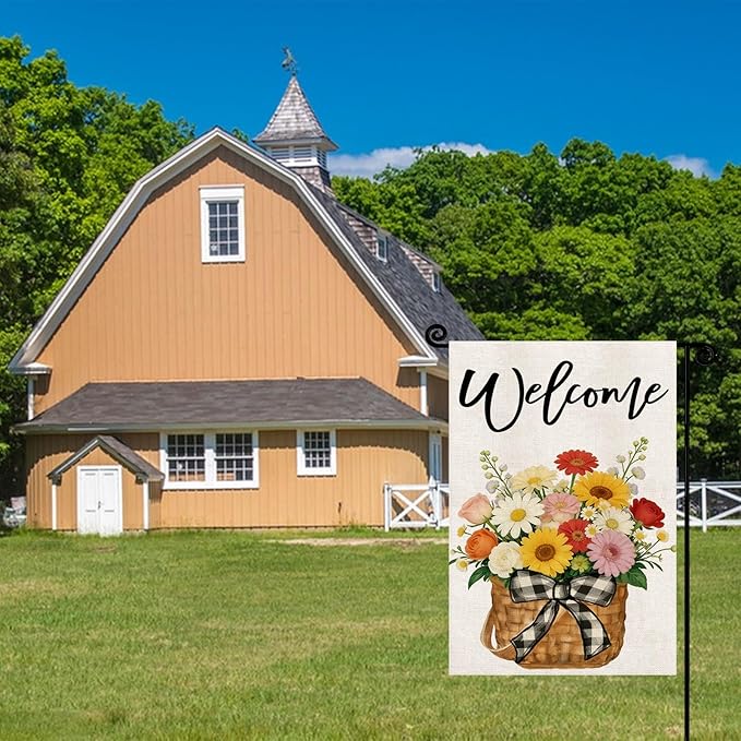 Spring Summer Floral Welcome Garden Flag 12x18 Inch Double Sided Welcome Spring Summer Lawn Farmhouse Holiday Outdoor Decoration