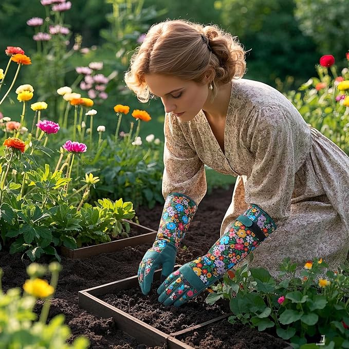 Trifabricy Gardening Gloves for Women, Leather Long Garden Gloves with Grip, Thorn-Proof Puncture-Resistant Work Gloves