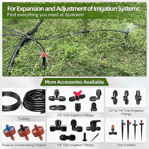 100FT 1/4 Inch Drip Irrigation Tubing with 10 Pack Push-to-Connect 1/4" Tee Connectors, Distribution Drip Line Hose & Universal Tee Fitting, for Drip Irrigation Parts or Drip System and Misting System
