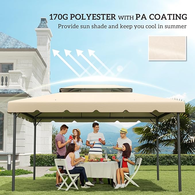 Outsunny 13' x 10' Gazebo Replacement Canopy, Gazebo Top Cover with Double Vented Roof for Outsunny 12.8' x 9.5' Frame for Garden Patio Outdoor (TOP ONLY), White