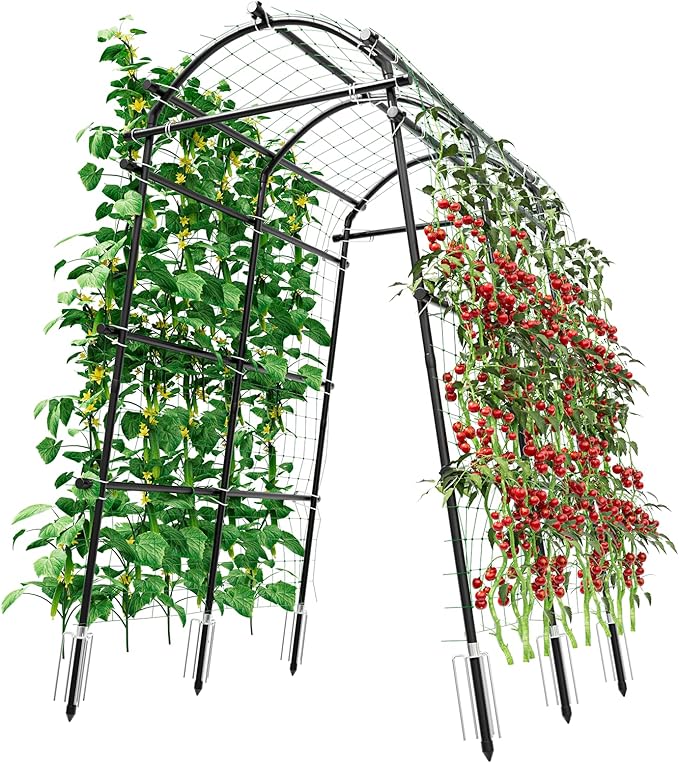SPECILITE Garden Arch Trellis 86 in Extra Tall for Climbing Plants Outdoor, Steel Stainless Arched Arbors Tunnel Trellis with Netting, Includes Sure Clips, Cable Ties for Cucumber Tomato Vines