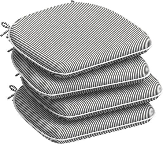 DYTXIII Set of 4 Outdoor Chair Cushions with Ties,Water Repellent Patio Chair Pads 17"x 16" for Outdoor Furniture,Round Corner Seat Cushions for Garden Yard Kitchen Stripe Gray