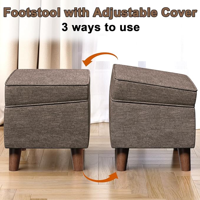 FAGAGA Storage Ottoman with Adjustable Cover, Soft Step Stool | Footrest and Seat, Ottoman Foot Rest for Living Room, Bedroom, Dorm, Brown