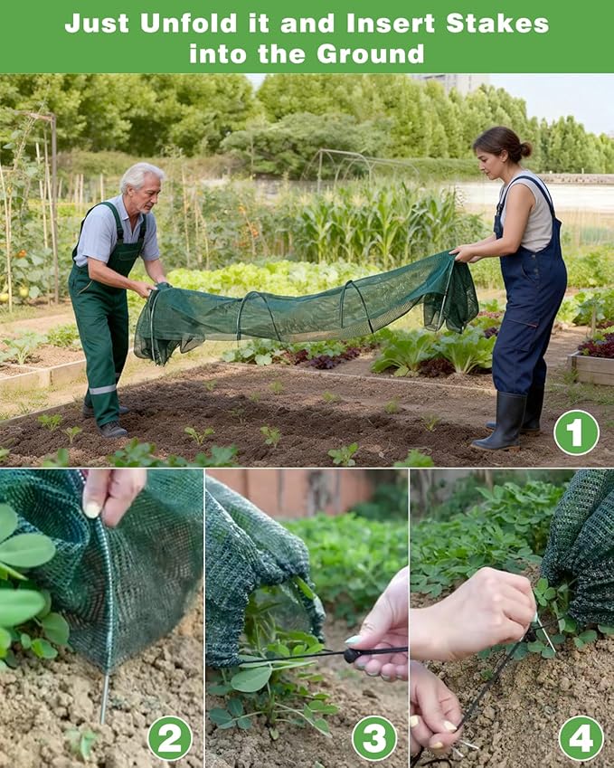 Foldable Garden Tunnel Sun Shade Hoop Cover,9.8×1.5 FT Portable Shade Cloth with Built-in Hoops Plant Cover,Ready-to-Use Garden Bed Shade Cover Netting for Vegetables,Fruits