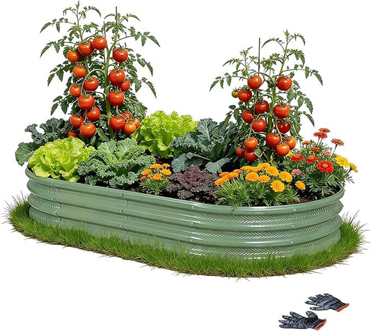 Gartist 8×4×1 ft Large Light Green Raised Garden Bed Planter, Easy Assembly Metal Garden Bed Outdoor for Vegetables, Flowers & Herbs
