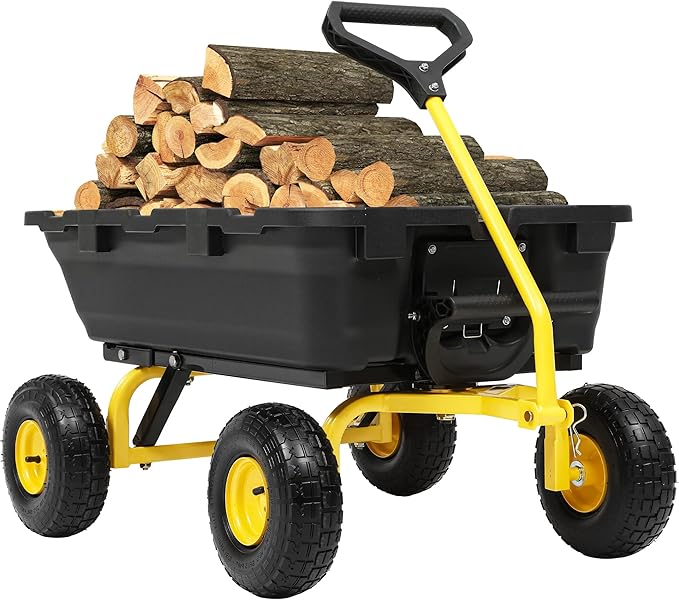 Autodaya 900LB Garden Dump Cart, 2026 Upgraded Heavy Duty Wheelbarrow Cart with 10" Non-Slip Pneumatic Tires & Quick-Release System, 4-Wheel Steel Frame Wagon for Transportation in Yard, Farm, Garden
