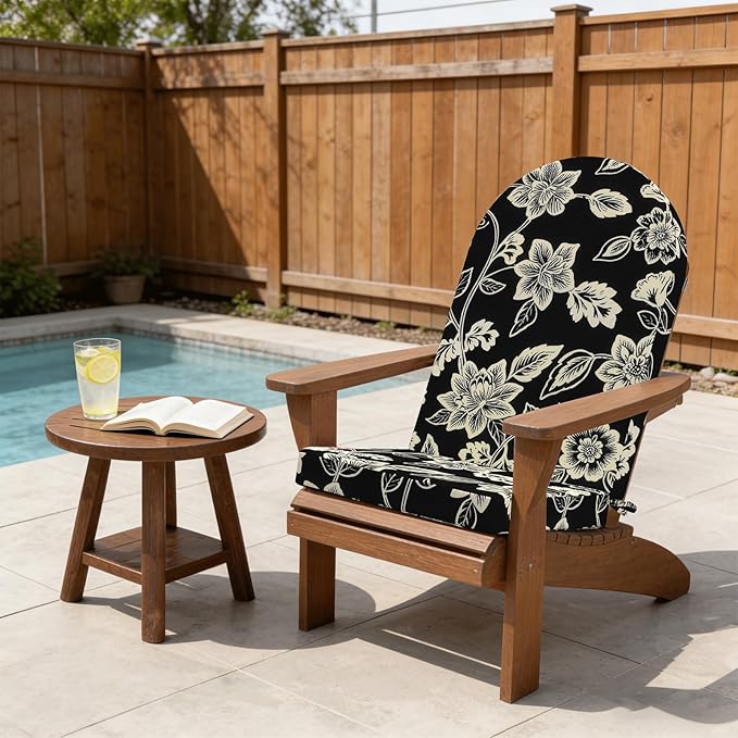 Outdoor Foam Adirondack Cushion, Water Repellent Foam Cushion for Adirondack Chairs Patio Furniture, 44 x 19 Inch, Elegant Vines Black