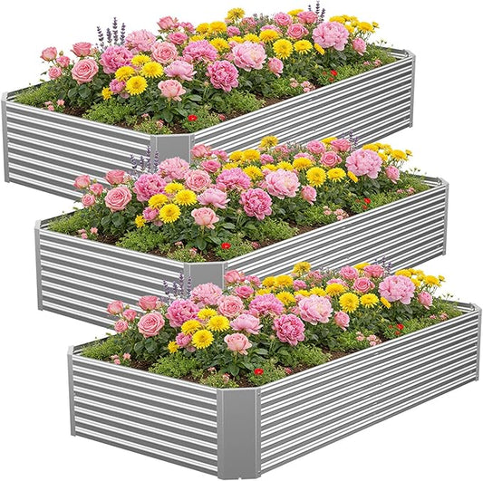 3 Pcs 6 x 3 FT Galvanized Steel Raised Garden Bed – Outdoor Planter Box for Root Vegetables, Herbs & Flowers, Large Metal Garden Beds for Backyards, Terraces and Balconies