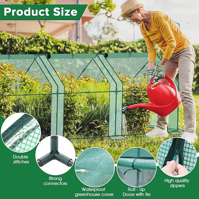 Mini Greenhouse for Outdoor,Portable Small Tunnel Greenhouses for Outdoors with Roll up Zipper Door for Protecting Plant (PE, 95" x 36" x 36")