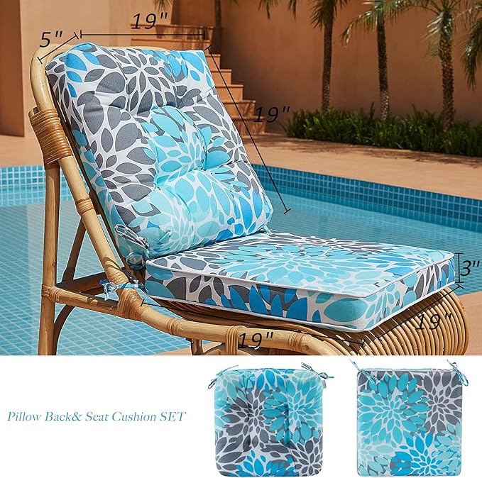JMGBird Outdoor Chair Cushions Set - 19"x19" Deep Seat & Back Cushions, Water-Resistant Tufted Pillows for Patio Furniture