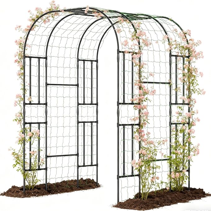 SUNYRISY Garden Arch Trellis for Climbing Plants Outdoor, 47.2" x 59" x 87" Metal Core Tall Archway Tunnel Plant Support for Cucumber Tomato Flowers Vegetables and Gardening
