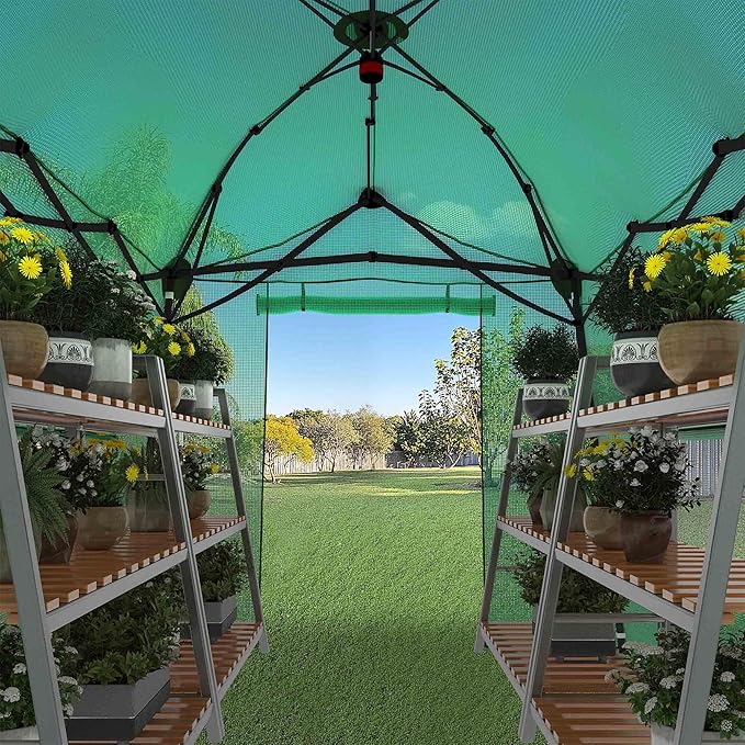 11 x 8.5 ft Portable Pop-up Walk-in Greenhouse, Portable Pop-up Green House 3 Adjustable Height Heavy Duty Plant Gardening Canopy with Durable PE Cover for Indoor Outdoor