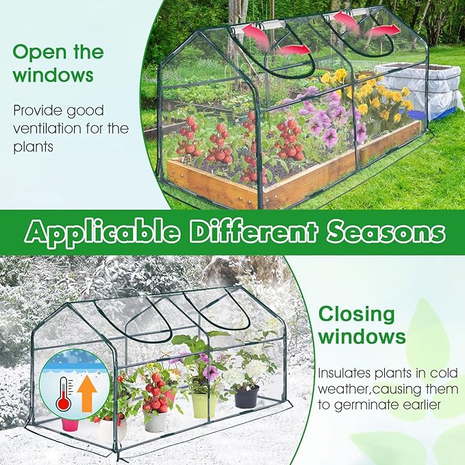 Mini Greenhouse for Outdoor,Portable Small Tunnel Greenhouses for Outdoors with Roll up Zipper Door for Gardening Plant,UV Waterproof Cover with 8 Ground Stakes (Clear, 71" x 36" x 36")