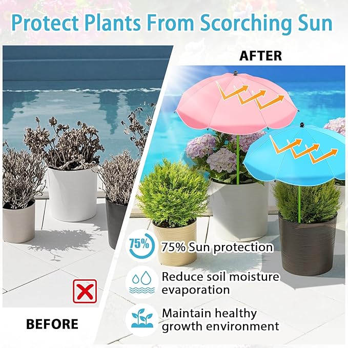 MJZ 2 Pack Large Plant Umbrellas for Outdoor Plants, 26" Garden Umbrella for Plants with Adjustable Angle, Plant Umbrella Provide Shade for Outdoor Plants Flower Pot Planting Beds (Pink, Blue)