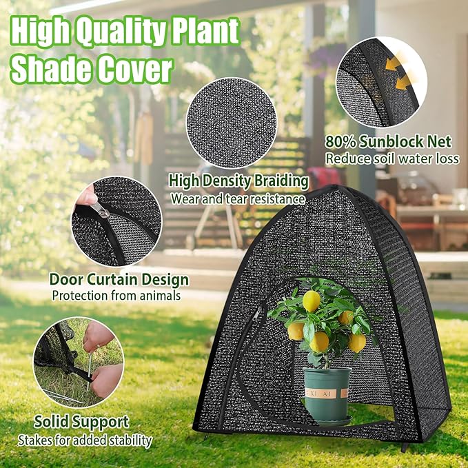 2 Pack Plant Shade Tent, Plant Shades for Outdoor Plants, UV Resisitant 80% Sunblock Shade for Plants Sun Protection, Plant Shade Cover for Flower Potted Plants (28x28x33Inch)