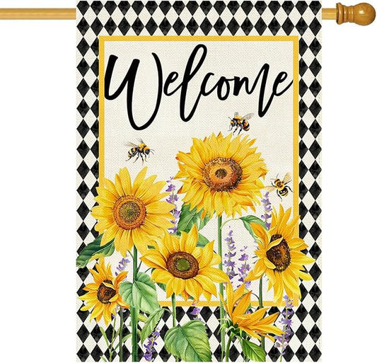 Baccessor Spring Summer House Flag 28x40 Inch Double Sided Burlap,Sunflowers Floral Flowers Large Garden Flag Holiday Yard Porch Patio Outdoor Outside Decoration