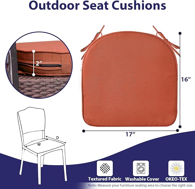 IPYNBAP Outdoor Chair Cushions Set of 4 -Waterproof Outdoor Seat Cushions for Patio Furniture, Patio Chair Cushion with Handle and Ties, Round Out Door Chair Pads,17" x 16" x 2", Spice