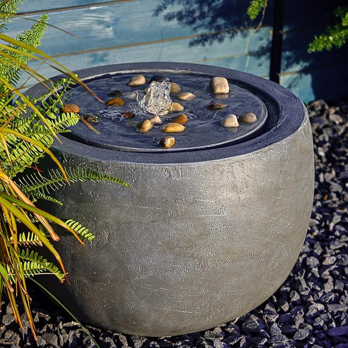Tankana Garden Water Fountain Outdoor Bubbler Water Feature Indoor with Lights & Pump and Pebbles Waterfall Fountains Concrete Effect for Patio Deck Yard Home Decor Gray, 18 "L x 18" W x 11.5" H