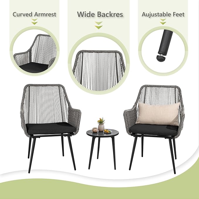 Patio Dining Chairs, Outdoor Dining Chairs with Armrest and Cushion Set of 6, Woven Twisted Wicker Rattan Chair, Modern Indoor Outdoor Seating for Garden, Lawn, Backyard, Grey