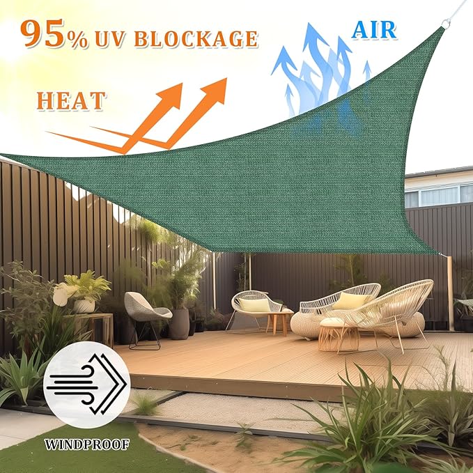 Shade&Beyond Custom 24'x24' Sun Shade Sail Canopy Square UV Block Breathable Curved Sunshade for Backyard Yard Deck Outdoor Facility and Activities, Dark Green (We Make Custom Size)