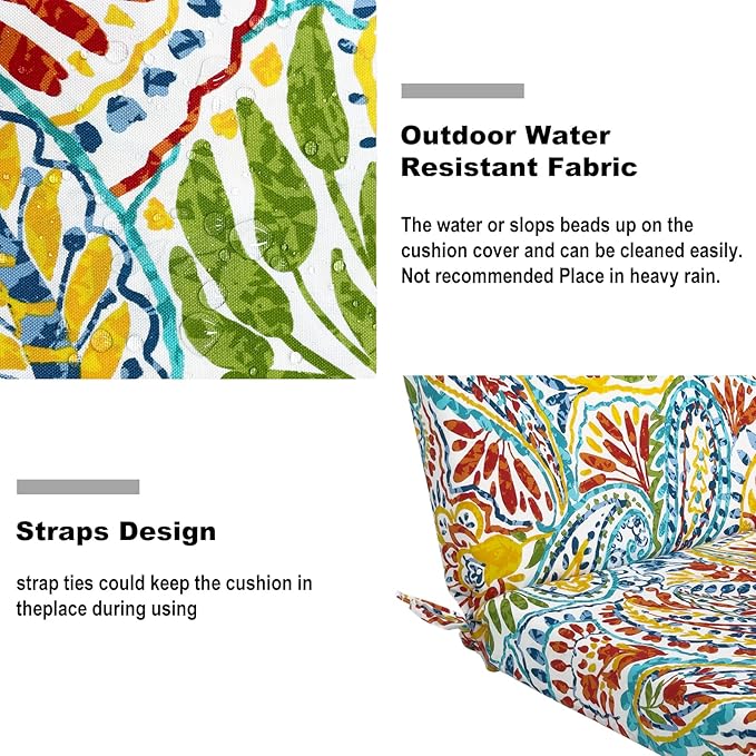 DYTXIII Outdoor High Back Chair Cushions Set of 2, 44"x22" Water Repellent Patio Seat Cushions with Elastic Sponge, All Weather Chair Pads for Rocking, Dining Chairs, Patio Furniture - Paisley Multi