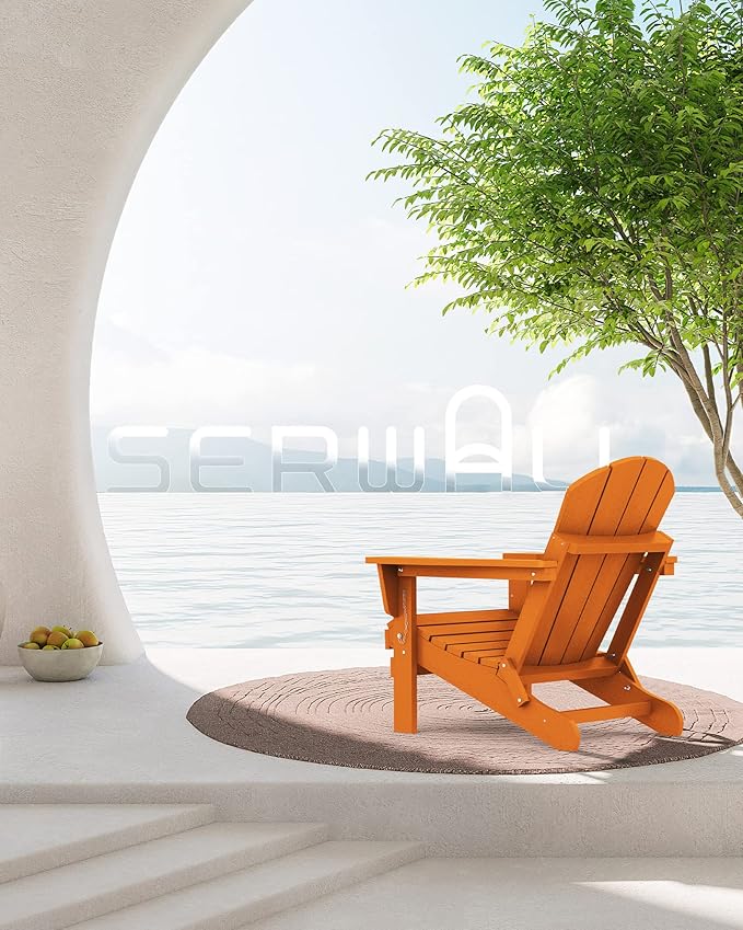 SERWALL Adirondack Chair for Patio Garden Outdoors Heavy All-Weather Fire Pit Chairs - Orange