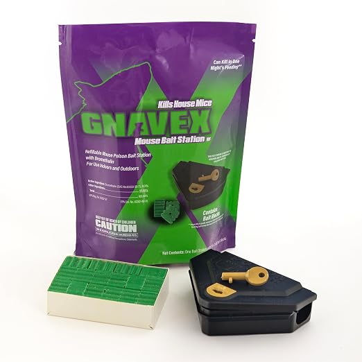 Gnavex Mouse Bait Station RF 16ct with 16 Bromethalin Bait Blocks for Effective Indoor and Outdoor House Mouse Control