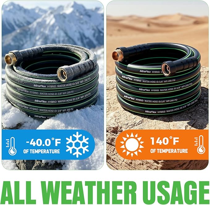 Non-Expandable Garden Hose 75ft, Lightweight Flexible Hose, Kink Resistant, Solid Fittings, 5/8 Inch, 600 PSI, Ideal for Large Yard, Lawn Irrigation