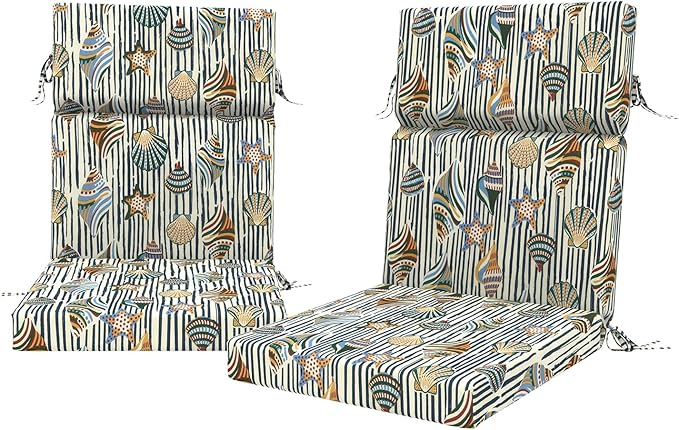 DYTXIII Outdoor High Back Chair Cushions Set of 2, 44"x22" Water Repellent Patio Seat Cushions with Elastic Sponge, All Weather Chair Pads for Rocking, Dining Chairs, Patio Furniture - Crayon Shells