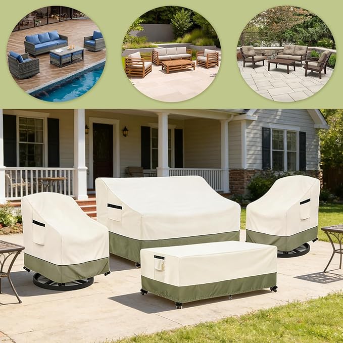 Patio Furniture Covers 4 Piece Set,600D Heavy Duty Waterproof Outdoor Furniture Covers,for Outdoor Couch, Swivel Rocker Chair, Coffee Table
