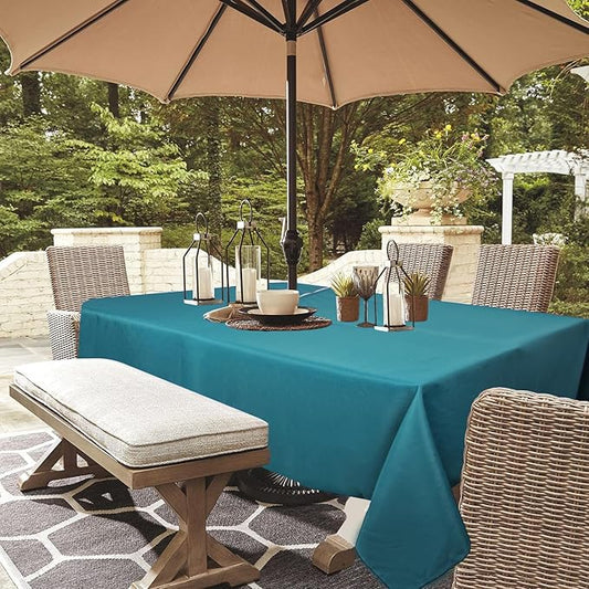 Outdoor Tablecloth Wrinkle-Free Stain Resistant Waterproof Polyester Fabric Table Cover with Zipper Umbrella Hole for Picnic/Party/Dinner/Patio Garden(60×84inch,Zippered,Teal)