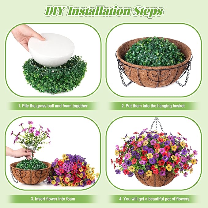 Ammyoo Artificial Faux Hanging Plants Flowers Basket for Spring Outdoor Decoration, Fake Silk Daisy UV Resistant Look Real with Eucalyptus Leaves Summer Outside Decor for Home Patio Garden