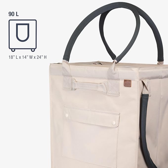 CleverMade Collapsible Rolling Hauler Tote, 90L, Holds 75 lb, Cream
