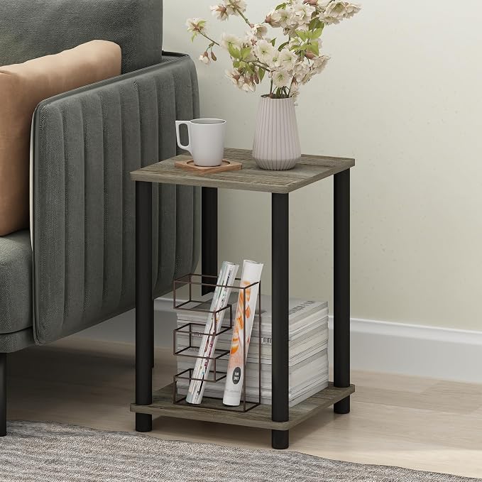 Furinno Modern Toolless 2-Tier Side Table, Open Shelf, Grey Oak